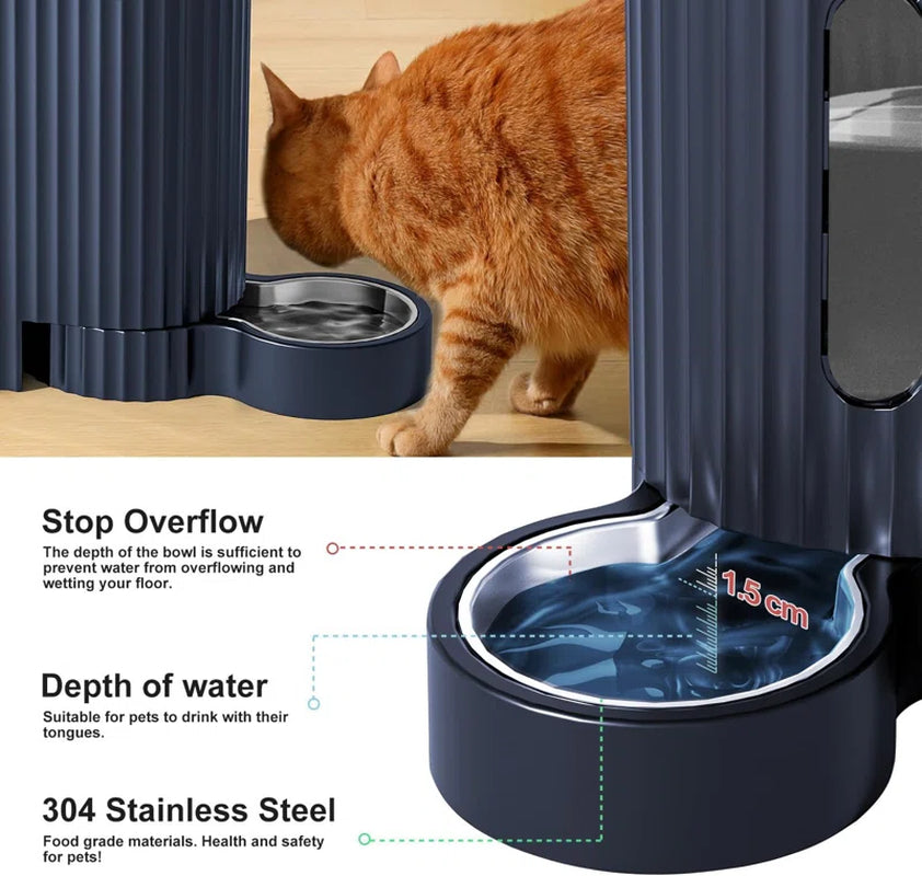 Automatic Gravity Cat Food Feeder and Water Dispenser Stainless Steel Two-In-One Set