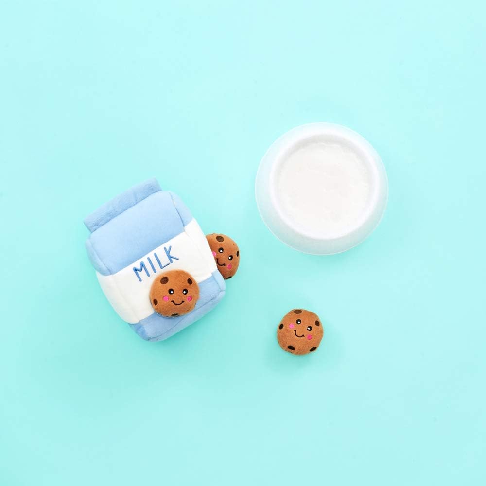 Burrow- Interactive Dog & Puppy Toys for Boredom, Stimulating Pet Products to Keep Them Busy, Hide & Seek Plush Puzzles, Squeaky Toy for Enrichment, for Small & Medium Dogs- Milk and Cookies