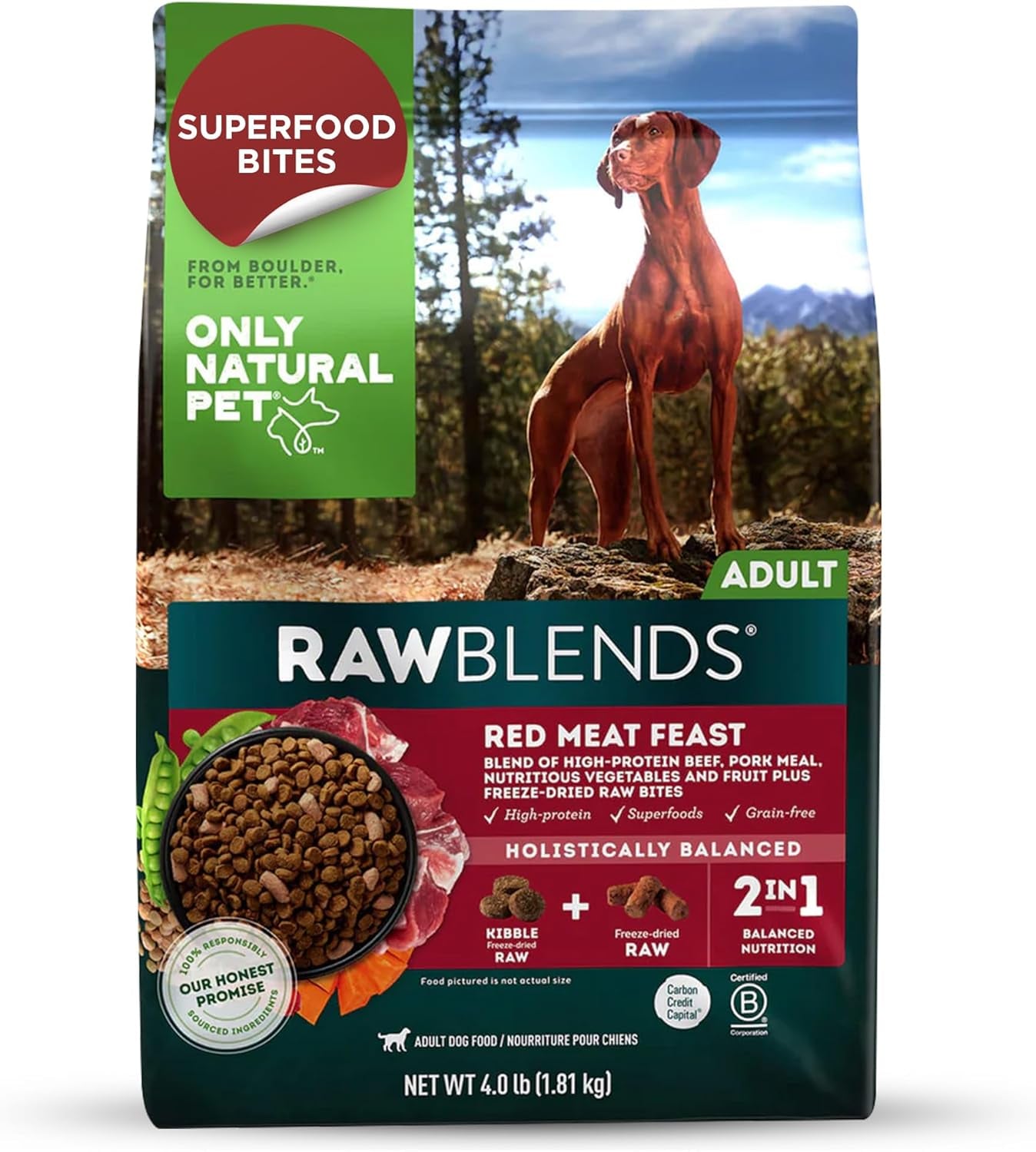 Raw Blends - High-Protein Dog Food with All-Natural Ingredients, Nutritious Whole Grains & 100% Raw Meat Bites for Balanced Nutrition & Holistic Health, Ideal for Large Breeds, 4 Lb