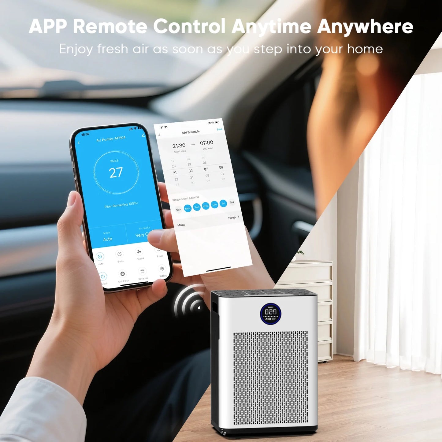 Air Purifiers for Home up to 2215 Sq.Ft, H14 HEPA Filter Wifi Air Purifier for Pet Owners, Allergies and Asthma Suffers, Pollen, Wildfire, with Washable Filter, AP404, White