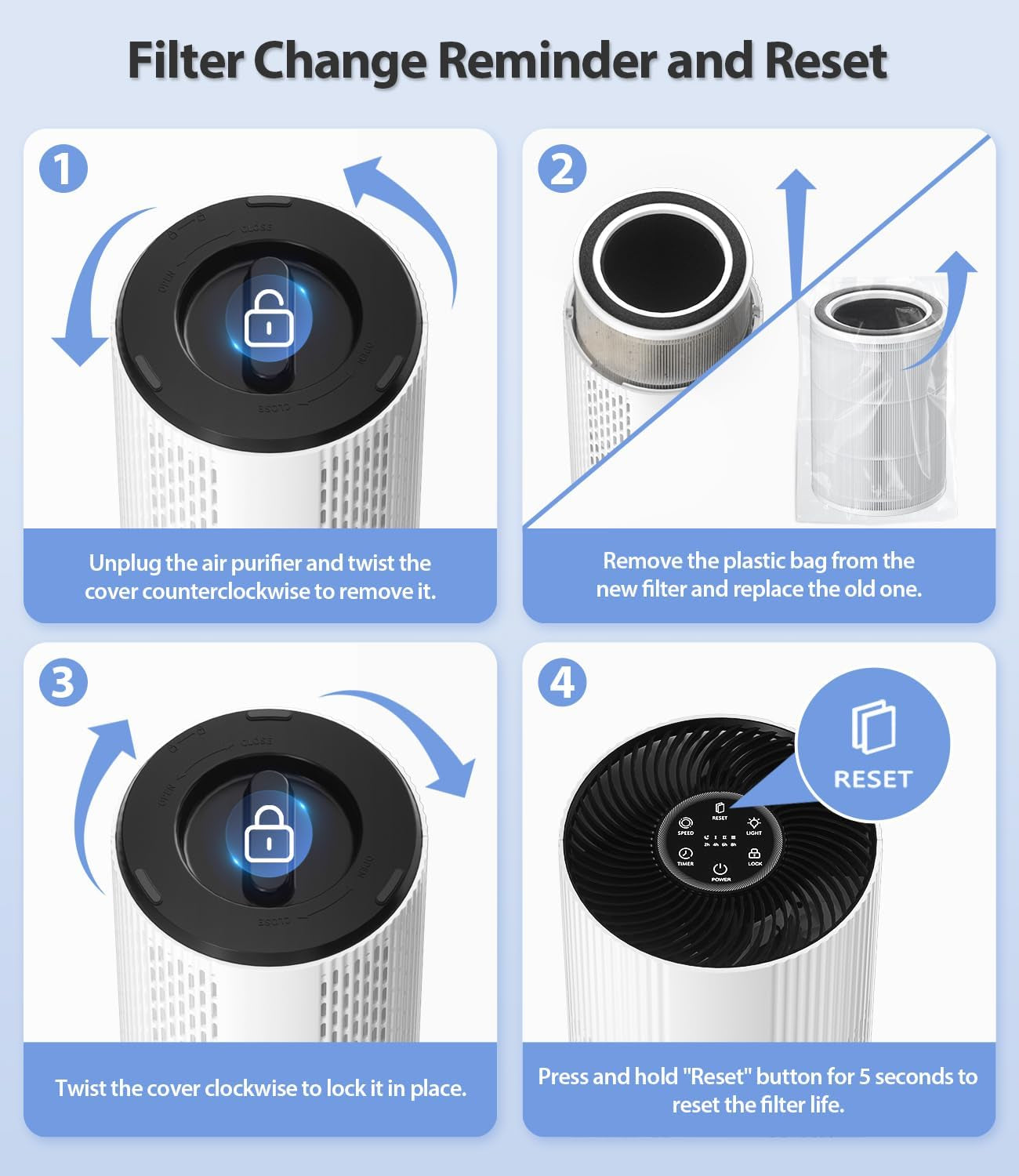 Air Purifiers for Home Large Room Cover up to 1500 Ftยฒ, with 20Db Sleep Mode, 360ยฐ Air Intake & Outlet, HEPA Air Purifier for Bedroom Pets, Air Cleaner with 7 Color Light, HAP604, Bright White