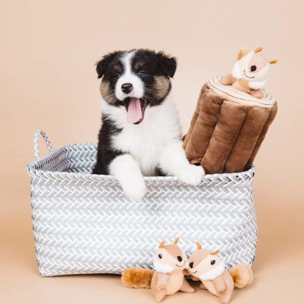 Burrow- Interactive Dog & Puppy Toys for Boredom, Stimulating Pet Products to Keep Them Busy, Hide & Seek Plush Dog Puzzles, Squeaky Toy for Enrichment, for Small & Medium Dogs- Chipmunk Log
