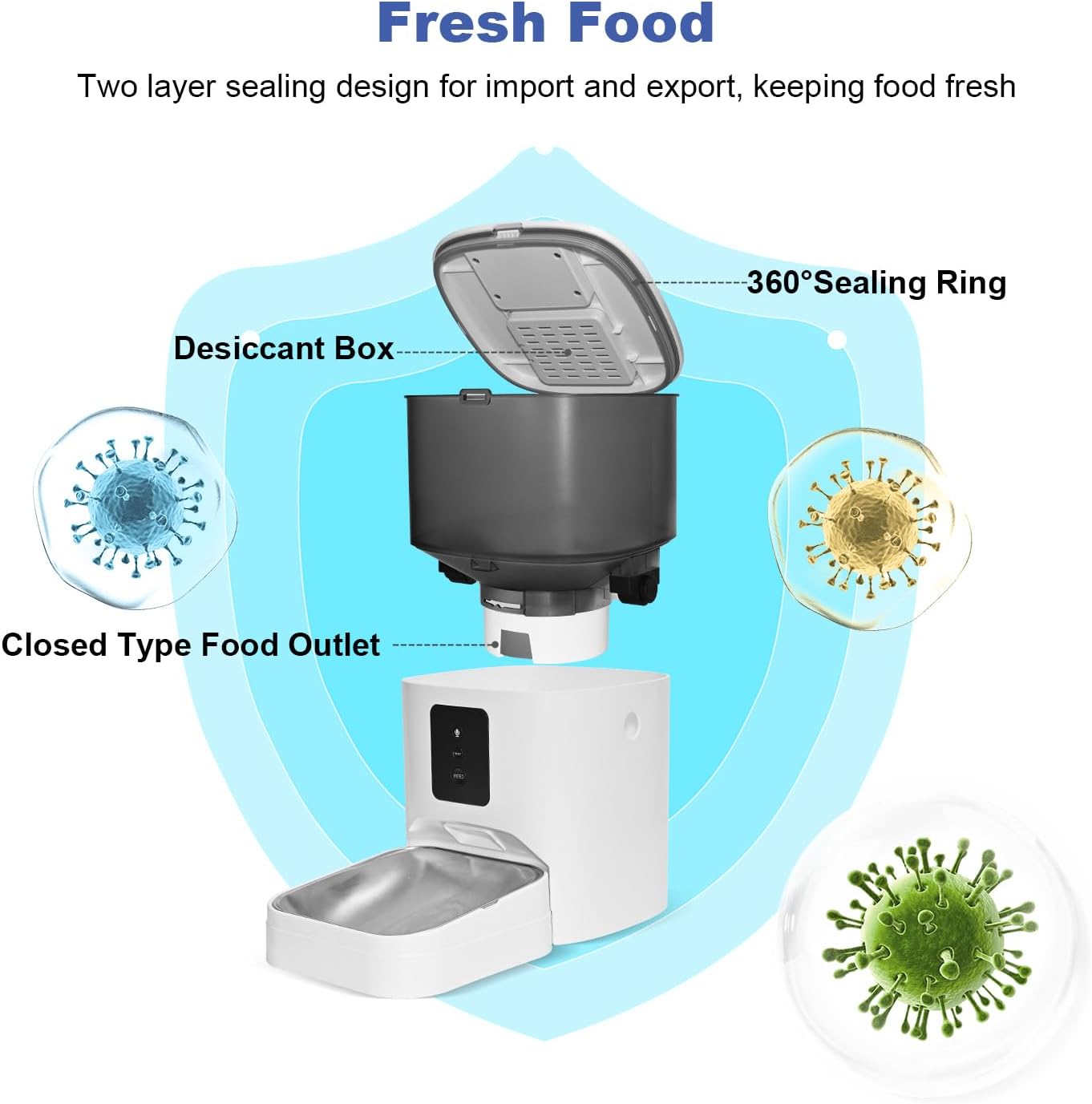 2.4G Wifi Automatic Cat Feeder, 4L Food Dispenser with 10S Voice Recorder, Pet Feeder up to 10 Meals per Day, Timed Cat Feeder with Dry Food Sealed Ring (White, 4L-Wifi)