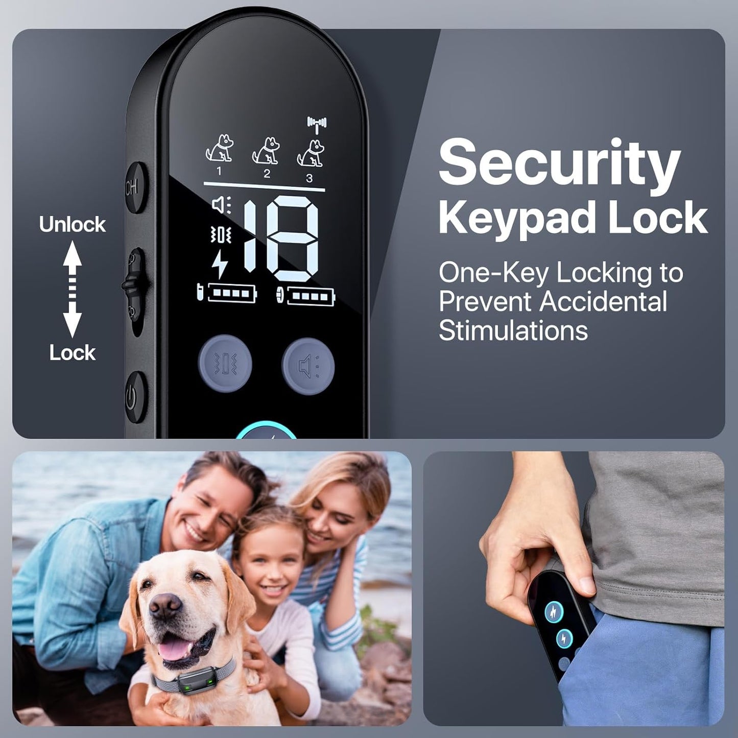 Dog Shock Collar with Remote Control, Dog Training Collar for Large Medium Dogs 40-120Lbs Waterproof, Shock Collar for Dogs with Beep Vibration Security Lock (Matte Black)