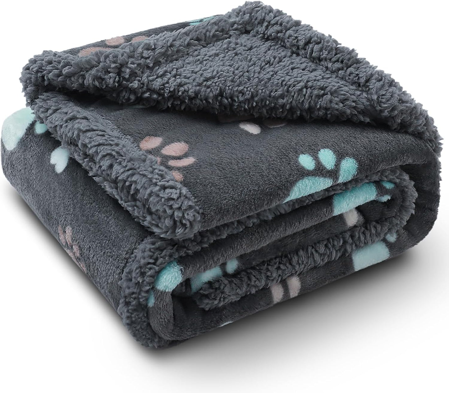 Waterproof Pet Blankets for Couch Sofa Bed Cover Cat Liquid Pee Proof Washable Soft Fluffy Large Dog Blanket Reversible Furniture Protection Puppy Grey Paw Thicken Small(40" X 28")