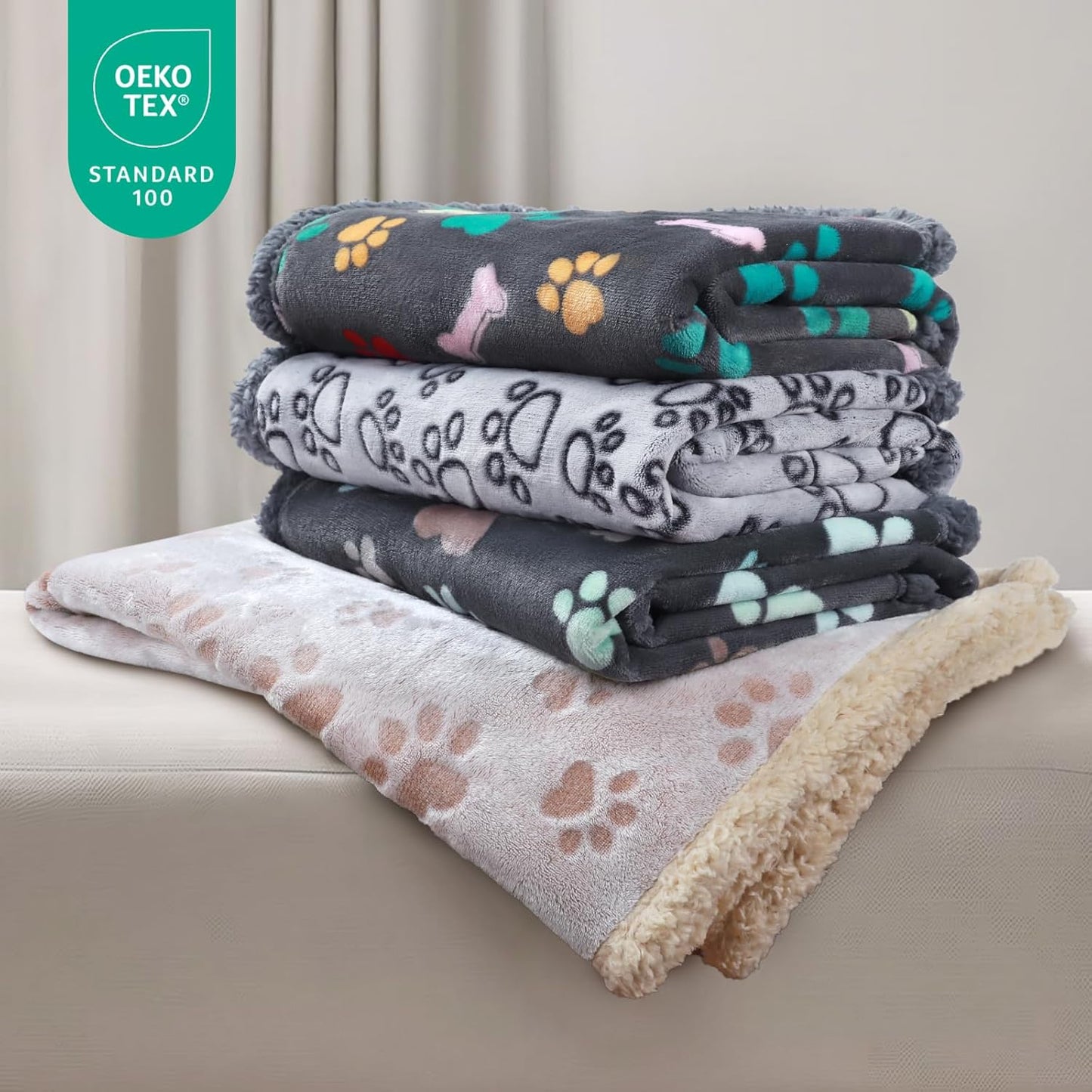 Waterproof Pet Blankets for Couch Sofa Bed Cover Cat Liquid Pee Proof Washable Soft Fluffy Large Dog Blanket Reversible Furniture Protection Puppy Grey Paw Thicken Small(40" X 28")