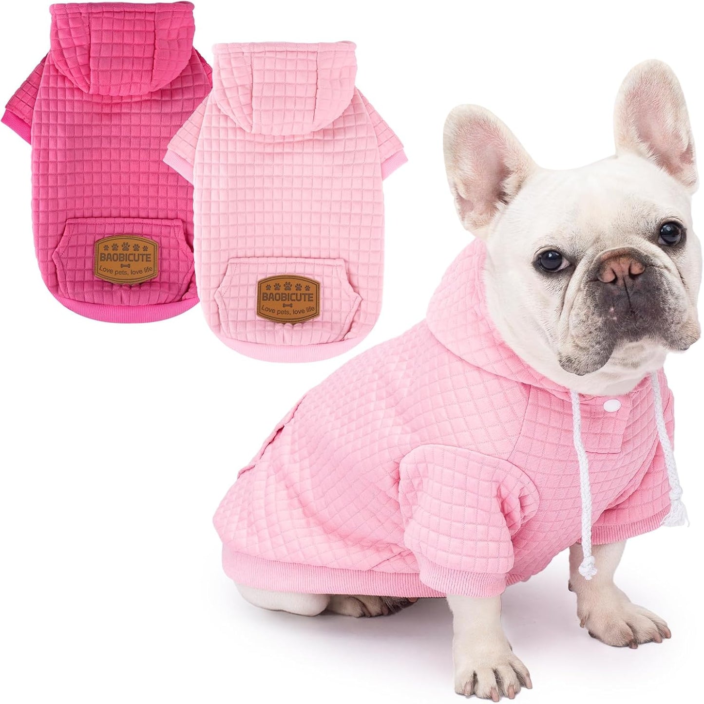 2 Pack Dog Hoodie Sweaters for Small Medium Large Dogs Winter Fall Warm Dog Clothes for Small Dogs Ultra-Soft Sweatshirt Jackets Waffle-Like Laminated Coats Bulldog Pitbull Schnauzer Cats