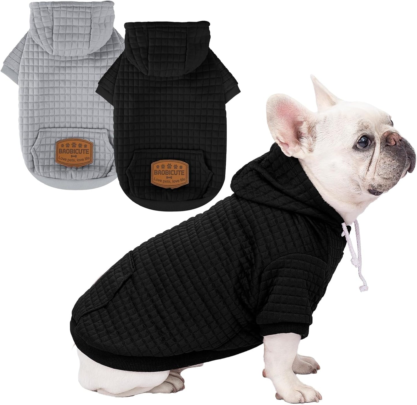 2 Pack Dog Hoodie Sweaters for Small Medium Large Dogs Winter Fall Warm Dog Clothes for Small Dogs Ultra-Soft Sweatshirt Jackets Waffle-Like Laminated Coats Bulldog Pitbull Schnauzer Cats