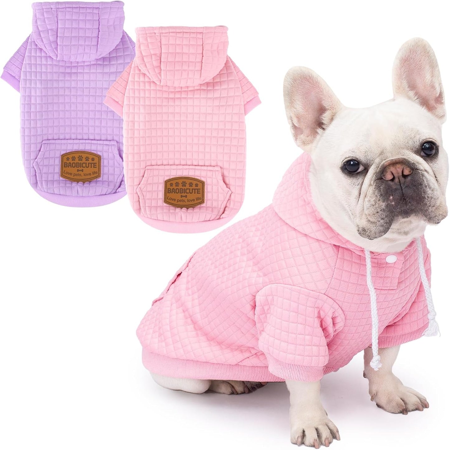 2 Pack Dog Hoodie Sweaters for Small Medium Large Dogs Winter Fall Warm Dog Clothes for Small Dogs Ultra-Soft Sweatshirt Jackets Waffle-Like Laminated Coats Bulldog Pitbull Schnauzer Cats