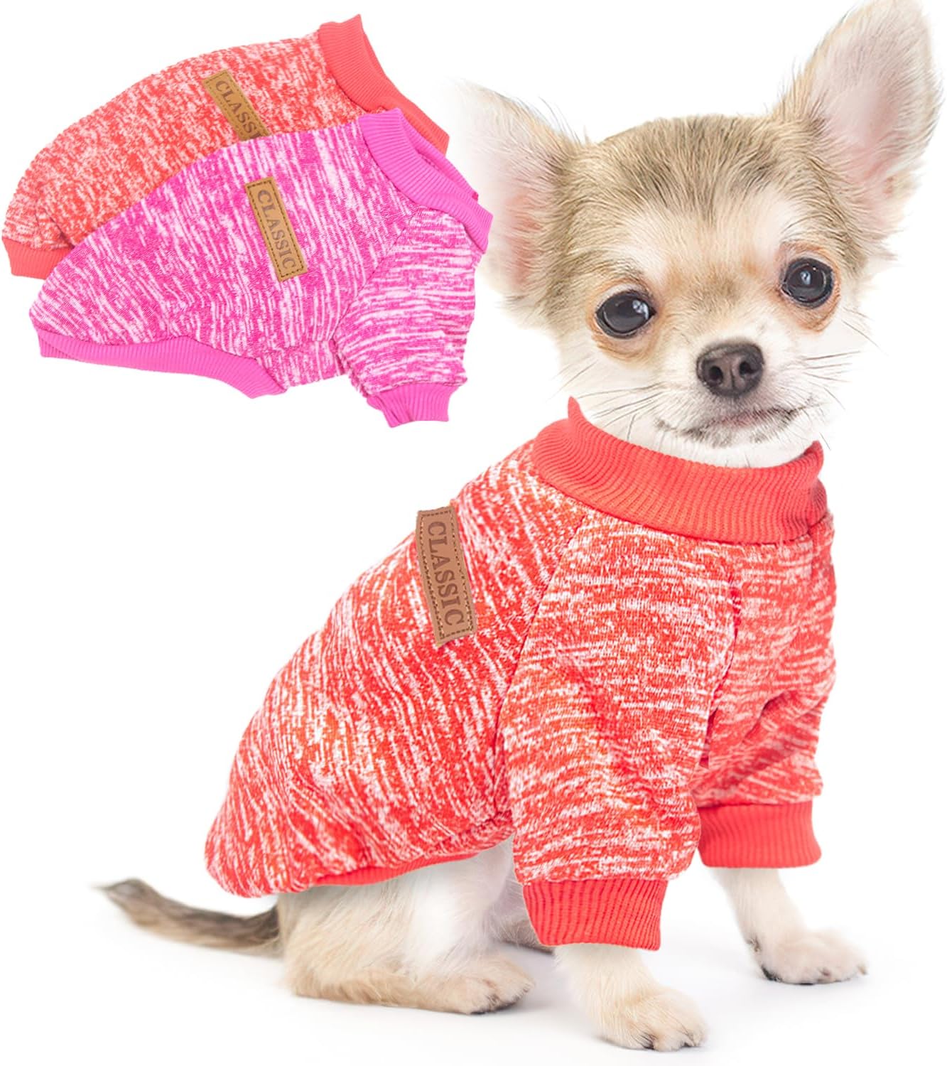 2 Pieces Dog Sweaters for Small Dogs Winter Fleece Puppy Sweaters Warm Cute Dog Clothes Outfit for Chihuahua Yorkie Dog Classic Knitwear Sweater Pet Costume (X-Small)