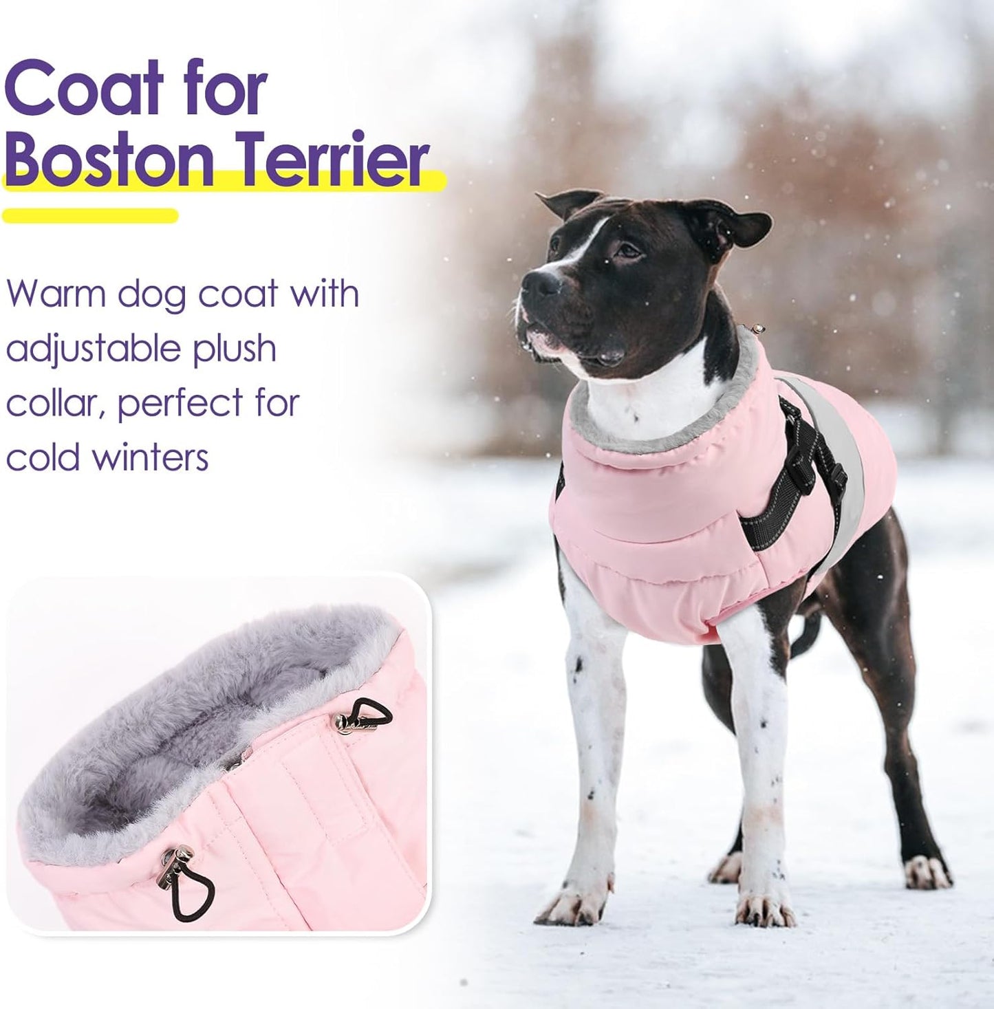 Small Dog Coat with Harness Built In, Warm Dog Jacket Winter with Zipper on Back, Waterproof Pet Snow Jacket Snowsuit Pet Sweater Clothes for Schnauzer, Yorkshire Terrier, Pink S