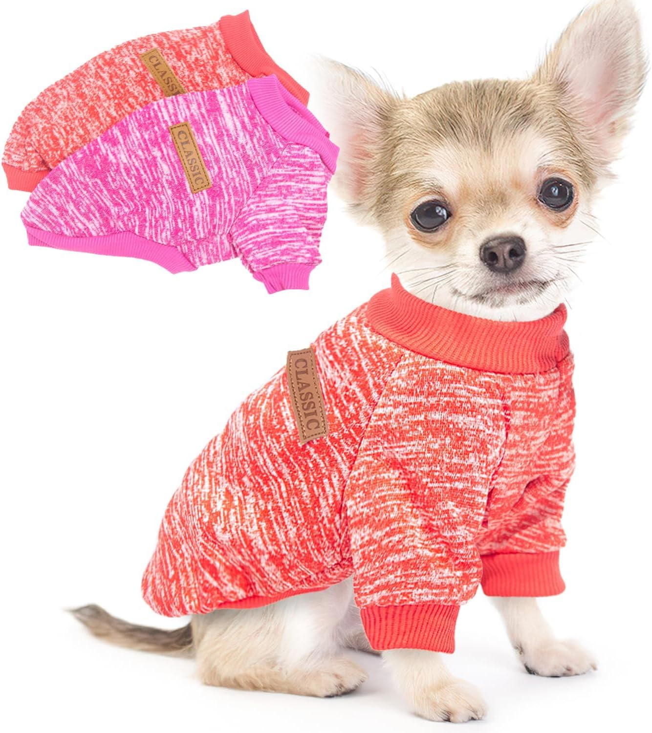 2 Pieces Dog Sweaters for Small Dogs Winter Fleece Puppy Sweaters Warm Cute Dog Clothes Outfit for Chihuahua Yorkie Dog Classic Knitwear Sweater Pet Costume (X-Small)