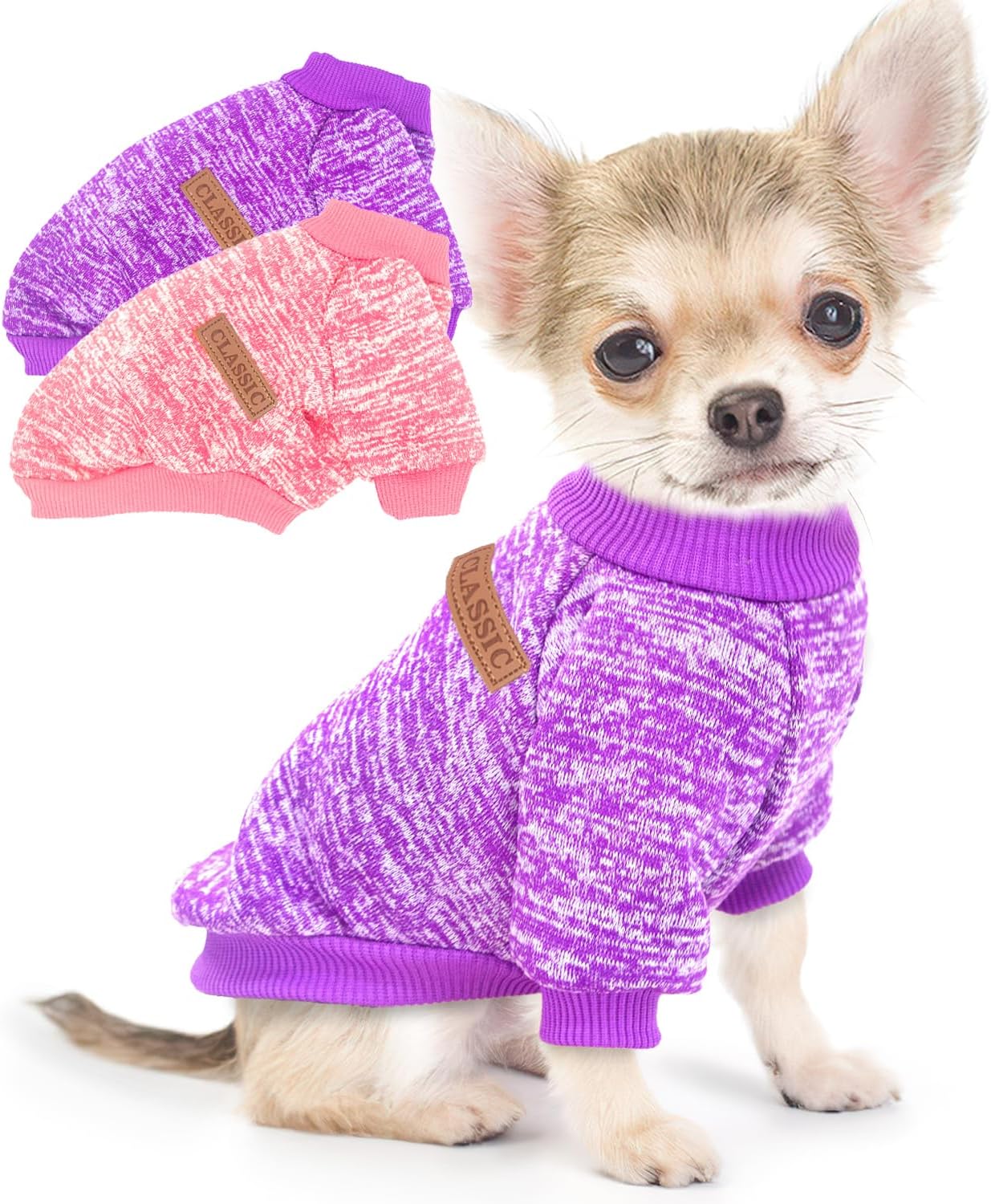 2 Pieces Dog Sweaters for Small Dogs Winter Fleece Puppy Sweaters Warm Cute Dog Clothes Outfit for Chihuahua Yorkie Dog Classic Knitwear Sweater Pet Costume (X-Small)