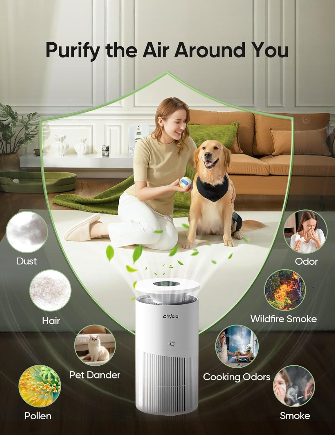 Air Purifier for Home Large Room up to 3620FtΒ², H13 True HEPA Air Purifiers for Home Pet Hair Dander Odor Pollen, Air Cleaner with Smart Wifi, 360Β° Air Intake, Auto Mode, Pet Lock, 22Db Quiet