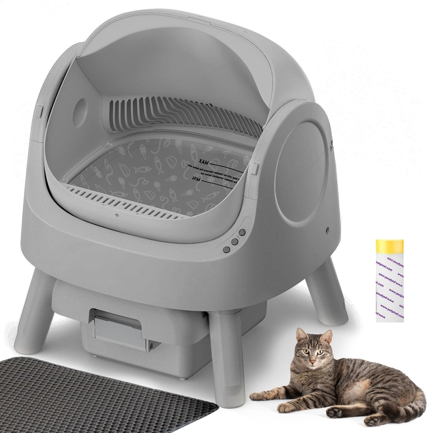 Large Open-Top Automatic Cat Litter Box Self Cleaning with Safety Protection, Mat and Trash Bags Included, Pink