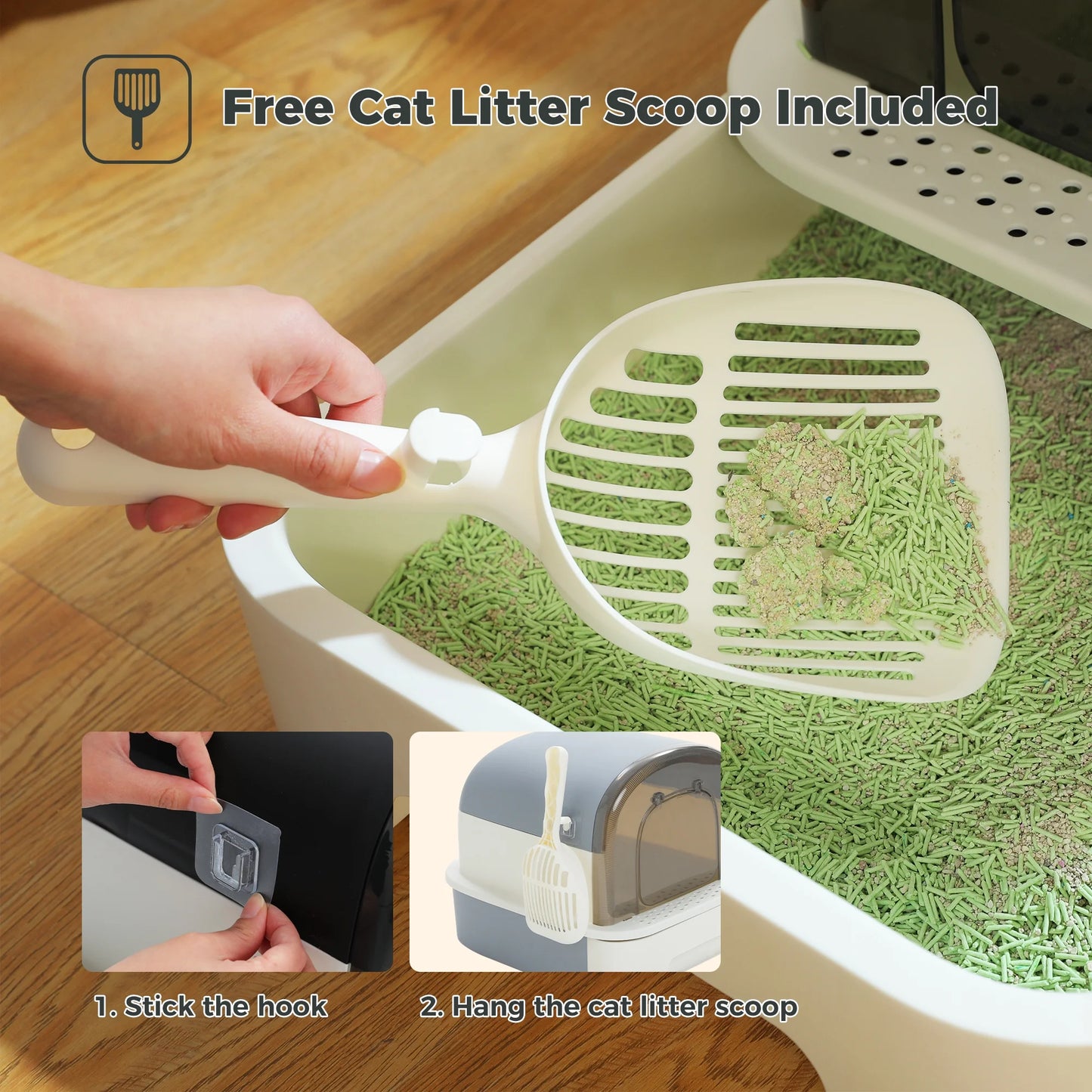 Large Cat Litter Box with Scoop Litter Box with Lid Double-Layer Leak-Proof Litter Box for Cat, Gray