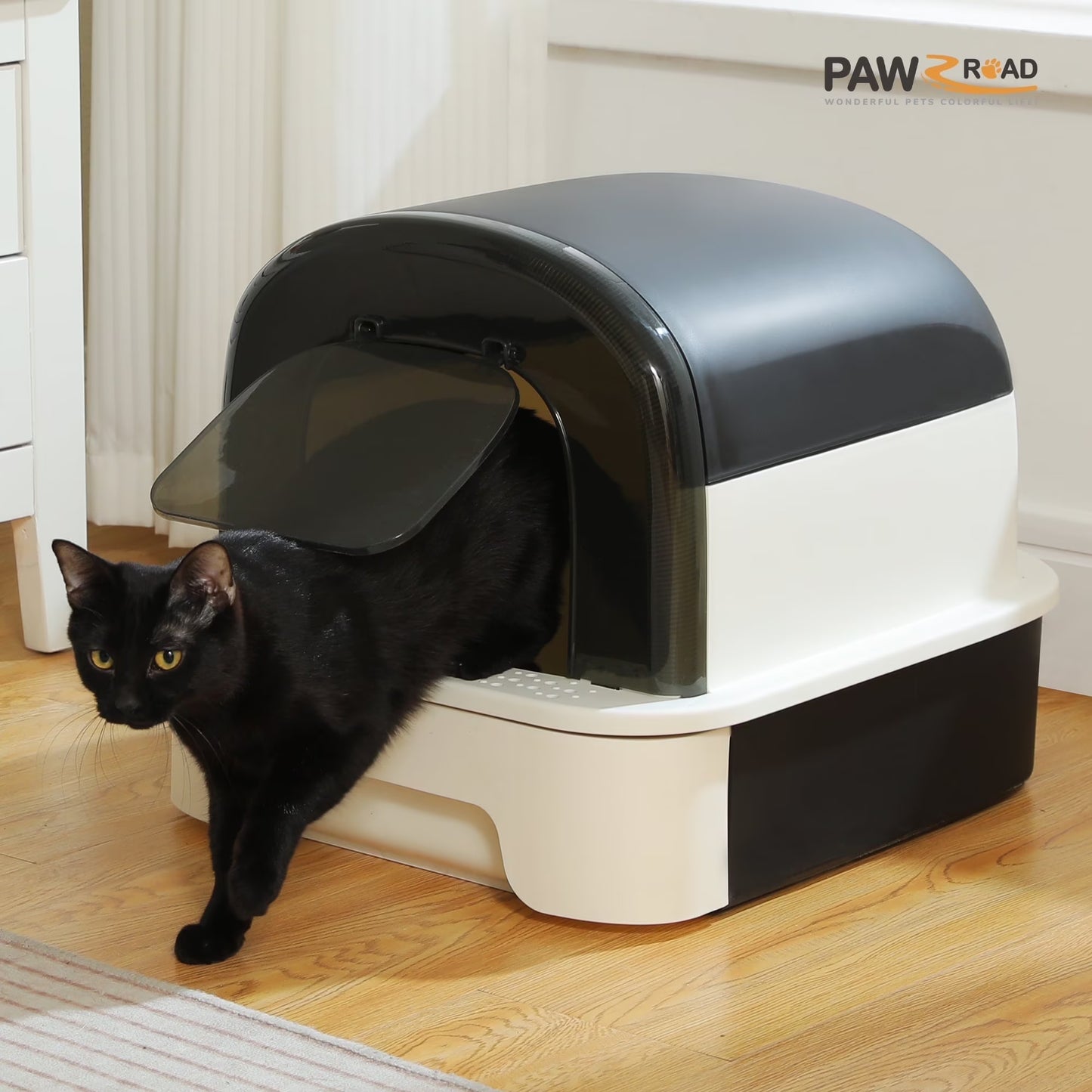 Large Cat Litter Box with Scoop Litter Box with Lid Double-Layer Leak-Proof Litter Box for Cat, Gray
