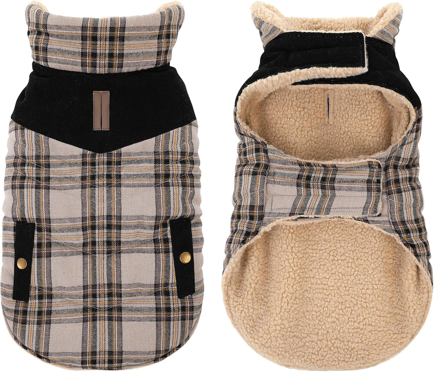 Dog Winter Coat for Small Dogs, Puppy Solid Jacket, Pet Warm Coat for Cold Weather, Windproof Pets Thickened Outfits Garments Indoor Outdoor, Beige XS