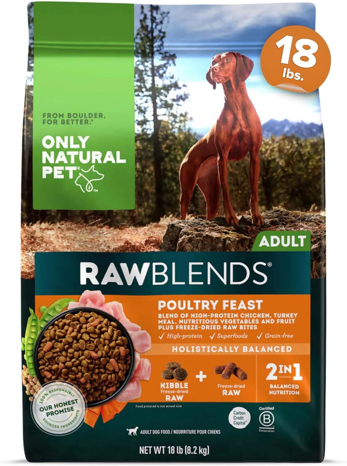Raw Blends - High-Protein Dog Food with All-Natural Ingredients, Nutritious Whole Grains & 100% Raw Meat Bites for Balanced Nutrition & Holistic Health, Ideal for Large Breeds, 4 Lb