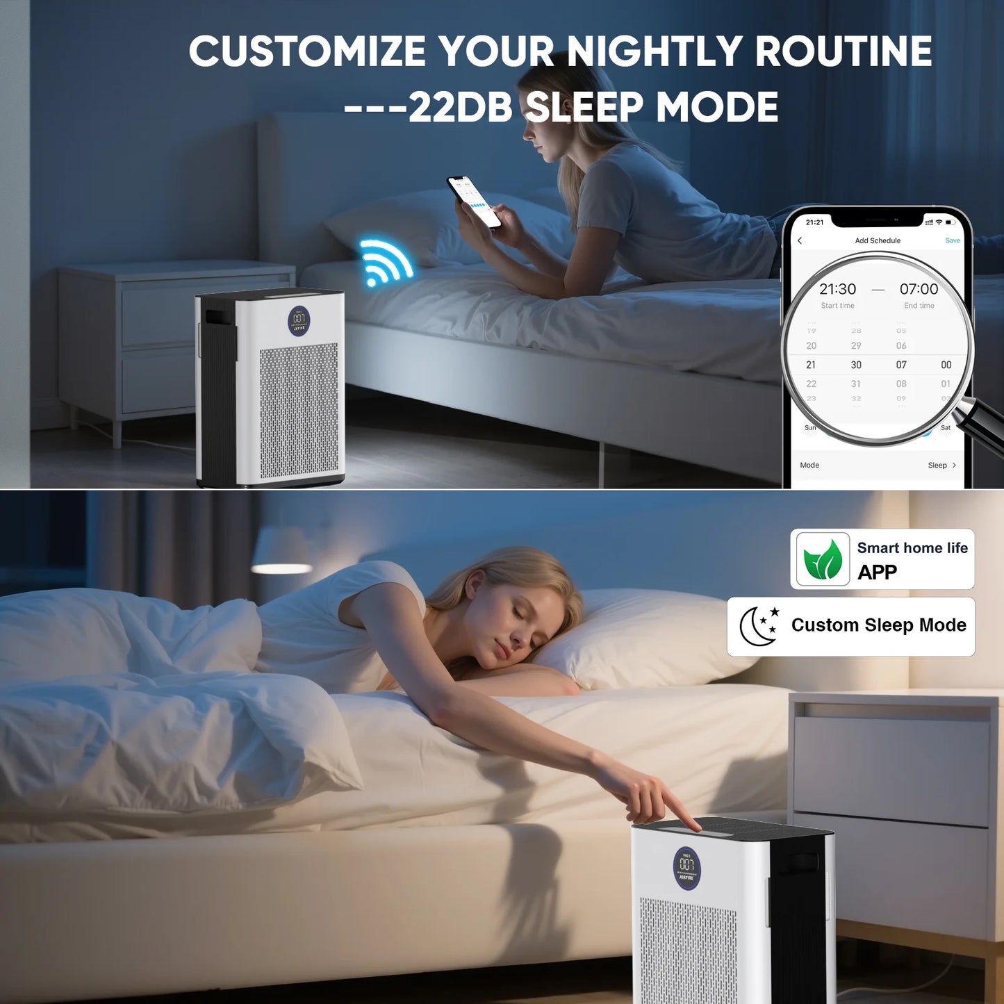 Air Purifiers for Home up to 2215 Sq.Ft, H14 HEPA Filter Wifi Air Purifier for Pet Owners, Allergies and Asthma Suffers, Pollen, Wildfire, with Washable Filter, AP404, White