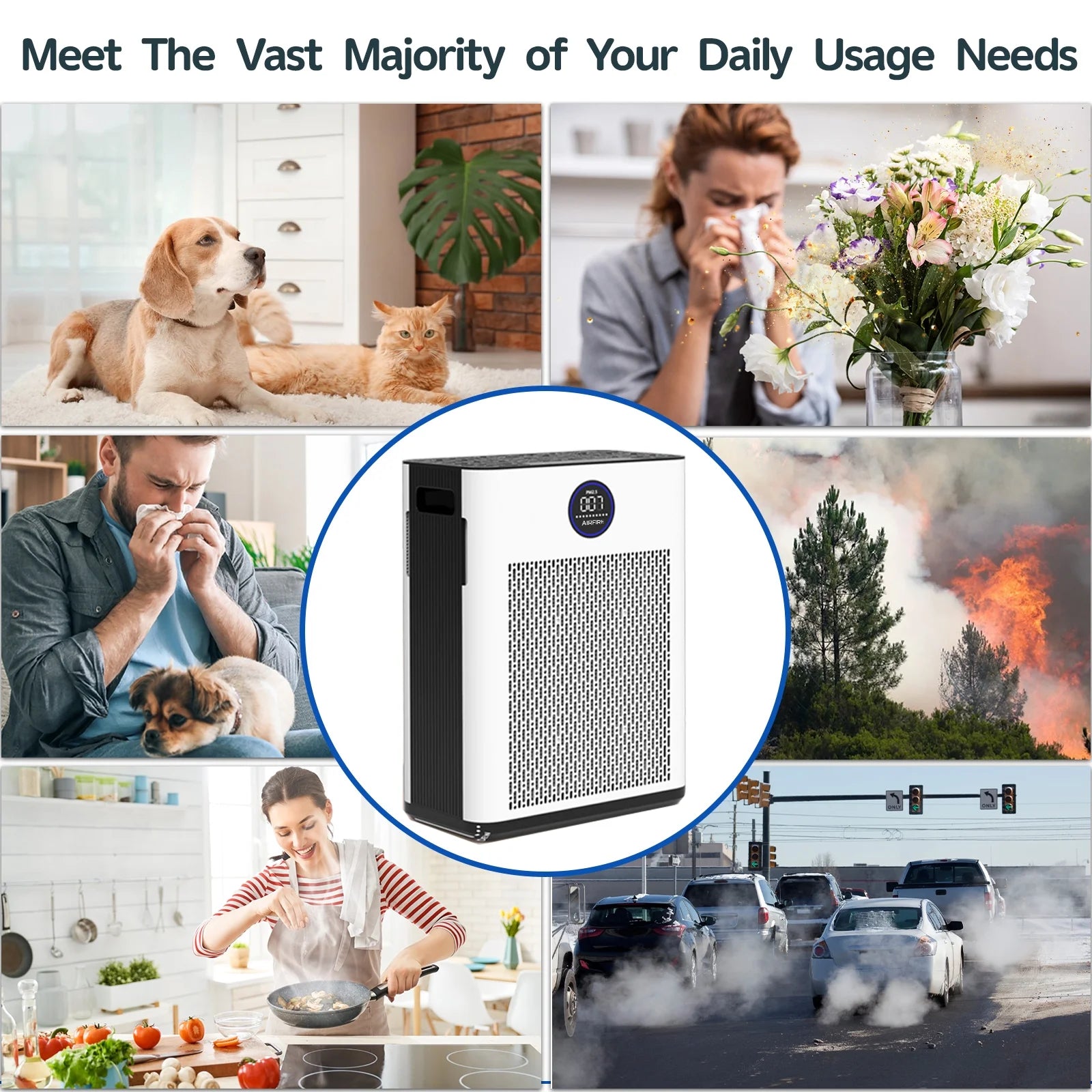 Air Purifiers for Home up to 2215 Sq.Ft, H14 HEPA Filter Wifi Air Purifier for Pet Owners, Allergies and Asthma Suffers, Pollen, Wildfire, with Washable Filter, AP404, White