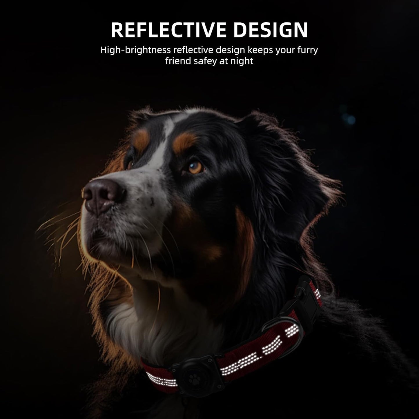 Upgraded Airtag Dog Collar, IP68 Waterproof Air Tag Dog Collar Holder, Reflective, Ultra-Durable, Comfortable Padded, Heavy Duty Dog Collars for Small Medium Large Dogs (M (12.6"-17.1"), Red)
