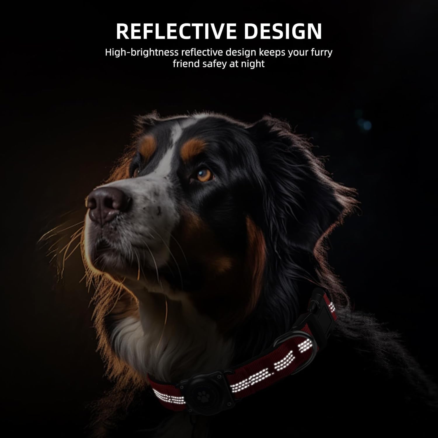 Upgraded Airtag Dog Collar, IP68 Waterproof Air Tag Dog Collar Holder, Reflective, Ultra-Durable, Comfortable Padded, Heavy Duty Dog Collars for Small Medium Large Dogs (M (12.6"-17.1"), Red)