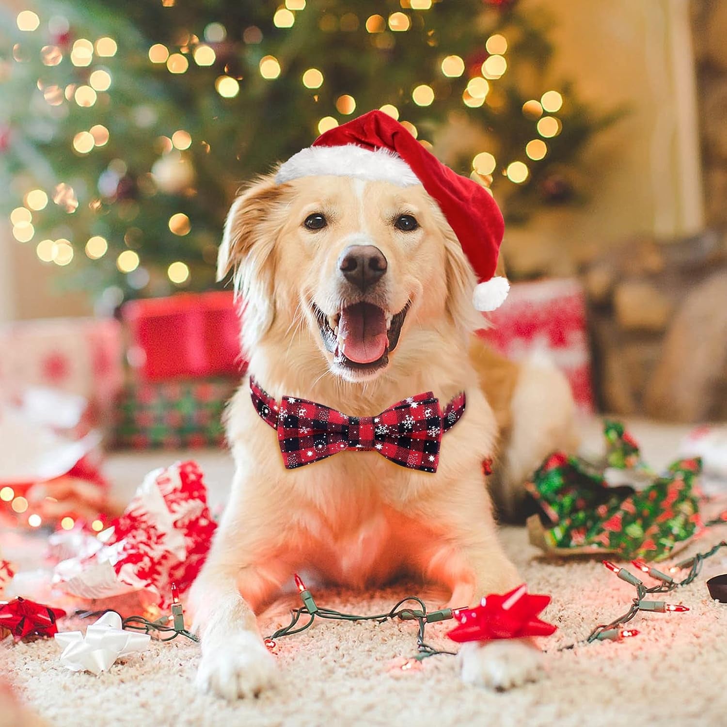 Christmas Dog Collar and Bow Tie with Classic Snowflake Pattern, Adorable Collar with Light Release Buckle Pet Accessories for Puppy Dogs Cats Pets (X-Small)