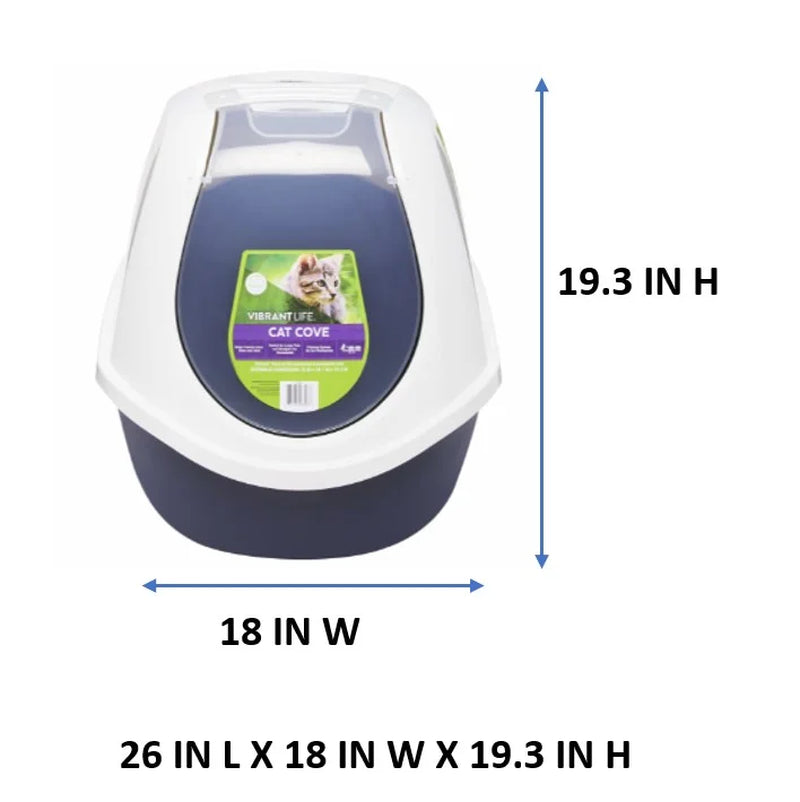 Mega Smart Cat Cove Enclosed Cat Litterbox, Navy & White