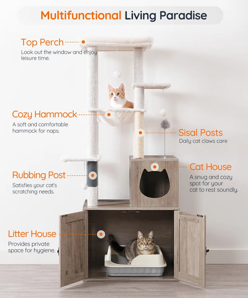 Neligh 59.4'' Tall Cat Tree with Litter Box Enclosure
