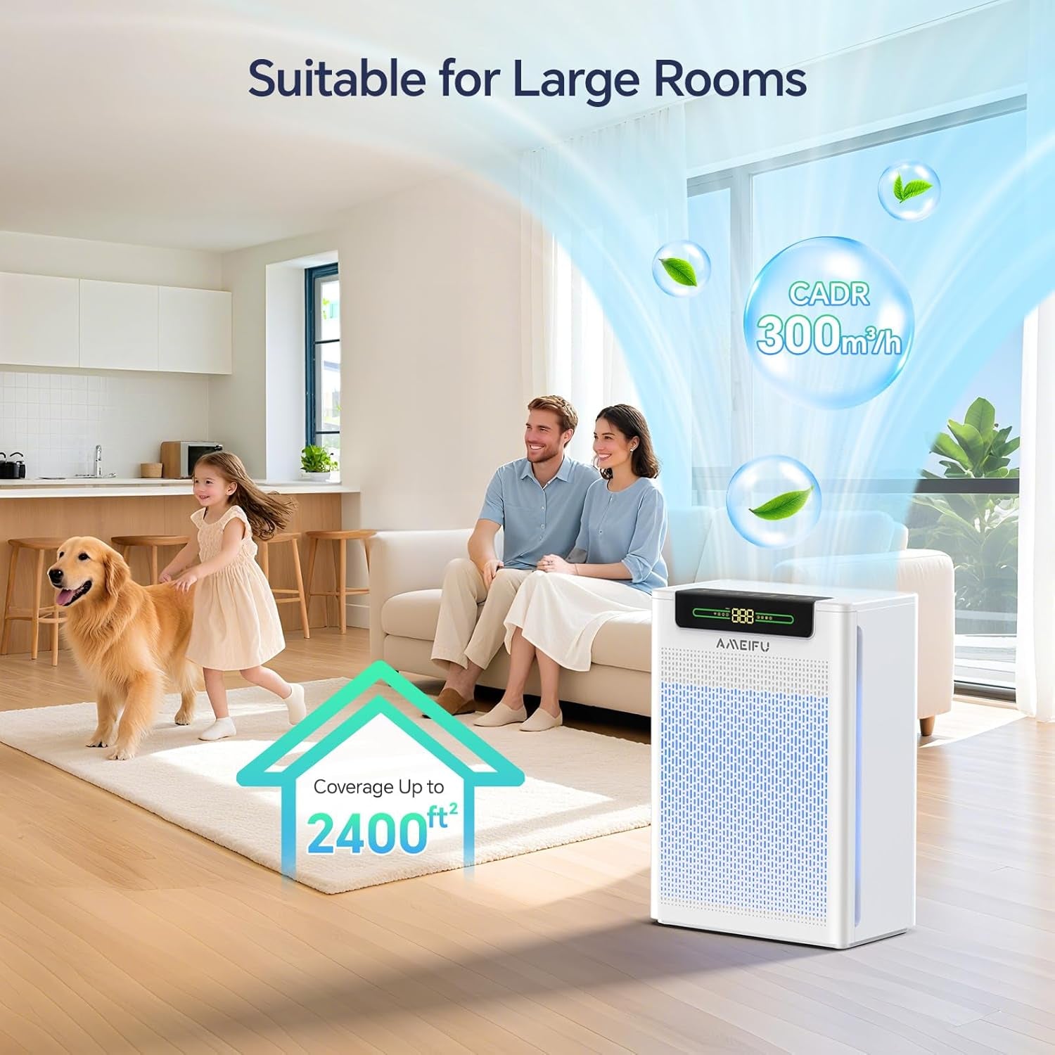 Air Purifiers for Home Large Room, up to 2400 Ft² with Smart Wifi APP Control, Hepa Air Purifier with Washable Filters, PM 2.5 Display for Bedroom, Pets Hair, Pollen, Dander, Smoke