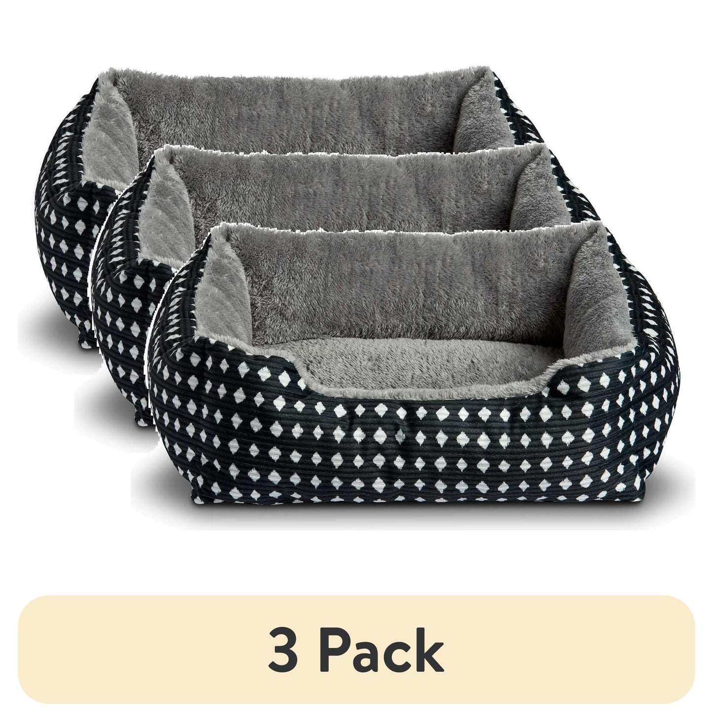 Bed for Dogs & Cats, Plush Cuddler, Portable, Machine Washable, Black & White Diamonds, 19" × 15"