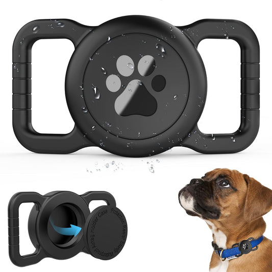 Airtag Dog Collar Holder, [1 Pack] Waterproof Dog Airtag Holder, Silicone Full Body Covered Anti-Lost Protective Apple Air Tag Holder for Pet Collar - Fits All Width Collars, Black