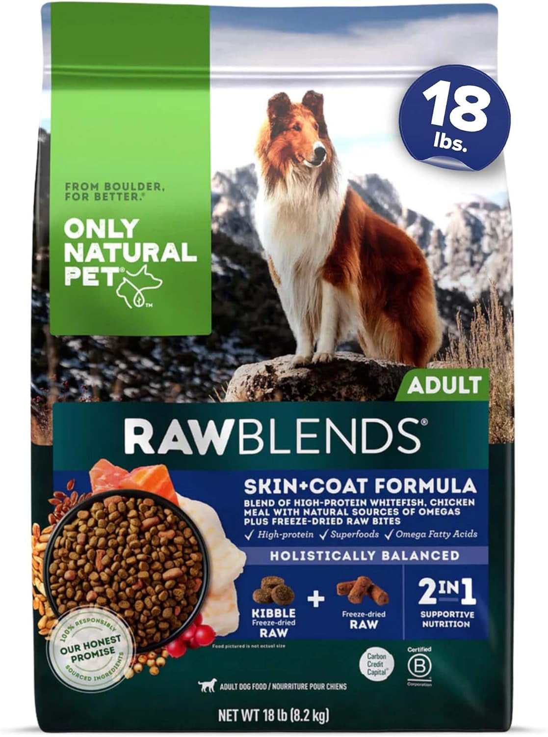 Raw Blends - High-Protein Dog Food with All-Natural Ingredients, Nutritious Whole Grains & 100% Raw Meat Bites for Balanced Nutrition & Holistic Health, Ideal for Large Breeds, 4 Lb