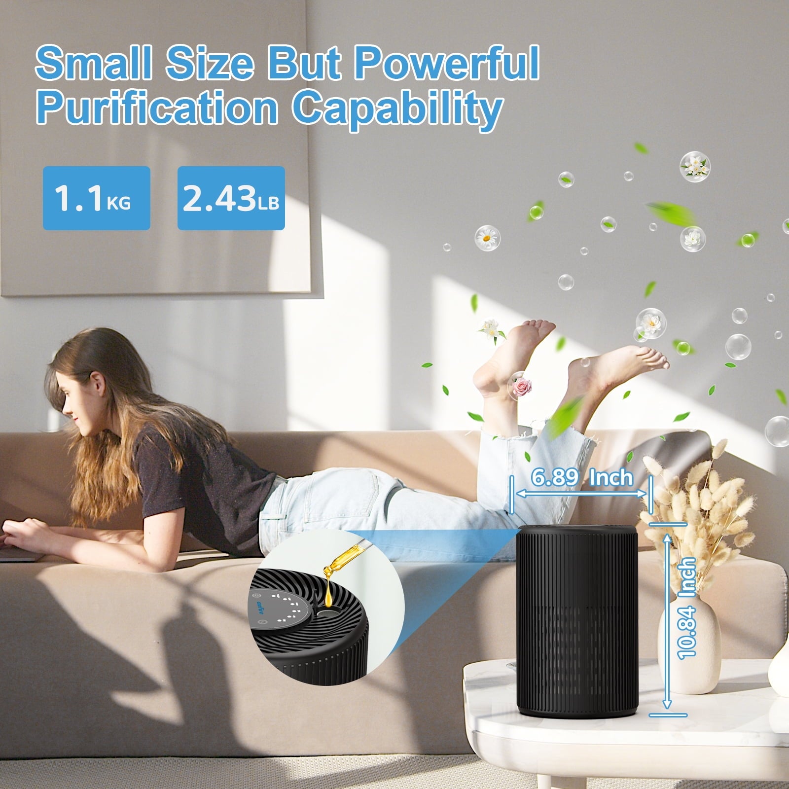 HEPA Air Purifier for Home up to 1300 Sq.Ft, Air Purifiers for Allergies and Asthma, Bedroom, Pet Dander&Odor, Dust, Pollen, Wildfire/Smoke, Model AP201, Black
