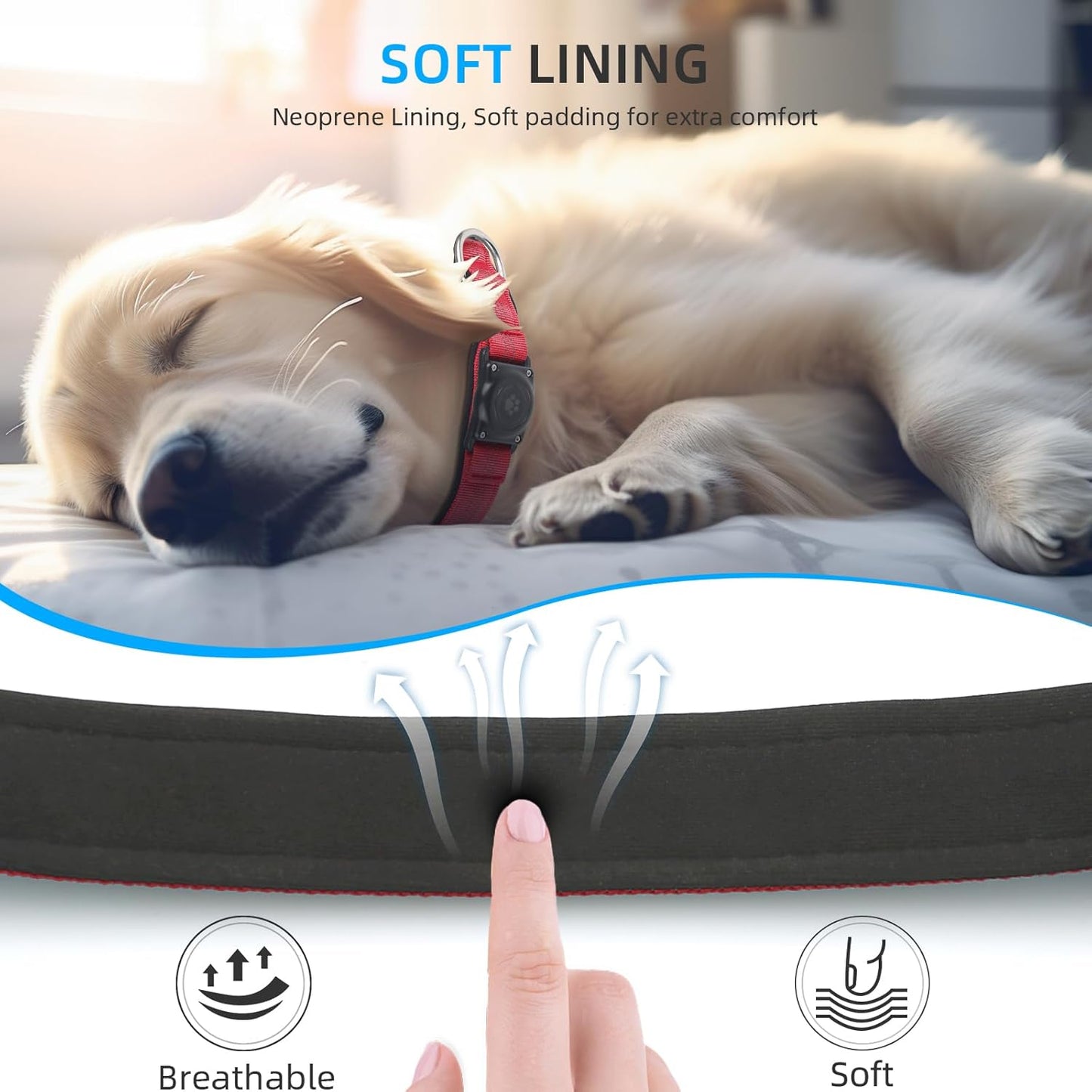 Upgraded Airtag Dog Collar, IP68 Waterproof Air Tag Dog Collar Holder, Reflective, Ultra-Durable, Comfortable Padded, Heavy Duty Dog Collars for Small Medium Large Dogs (M (12.6"-17.1"), Red)