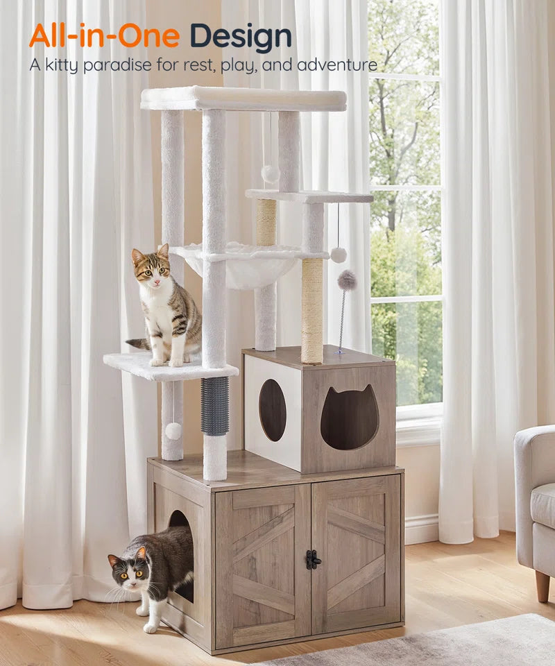 Neligh 59.4'' Tall Cat Tree with Litter Box Enclosure