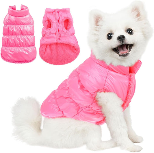 Dog Coat, Waterproof Dog Jacket, Winter Coats for Small Dogs, Windproof Dogs Puffer Jacket, Fleece Pet Snowsuit Puffer Vest with Snap Closure, Cold Weather Coats for Boy Girl Puppy, Pink, S