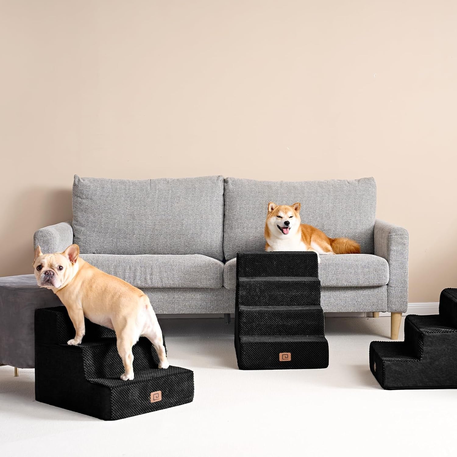 Dog Stairs for Bed 18" H, 4-Step Dog Steps for High Bed, Pet Steps for Small Dogs and Cats, Non-Slip Balanced Pet Ramp Indoor, Black