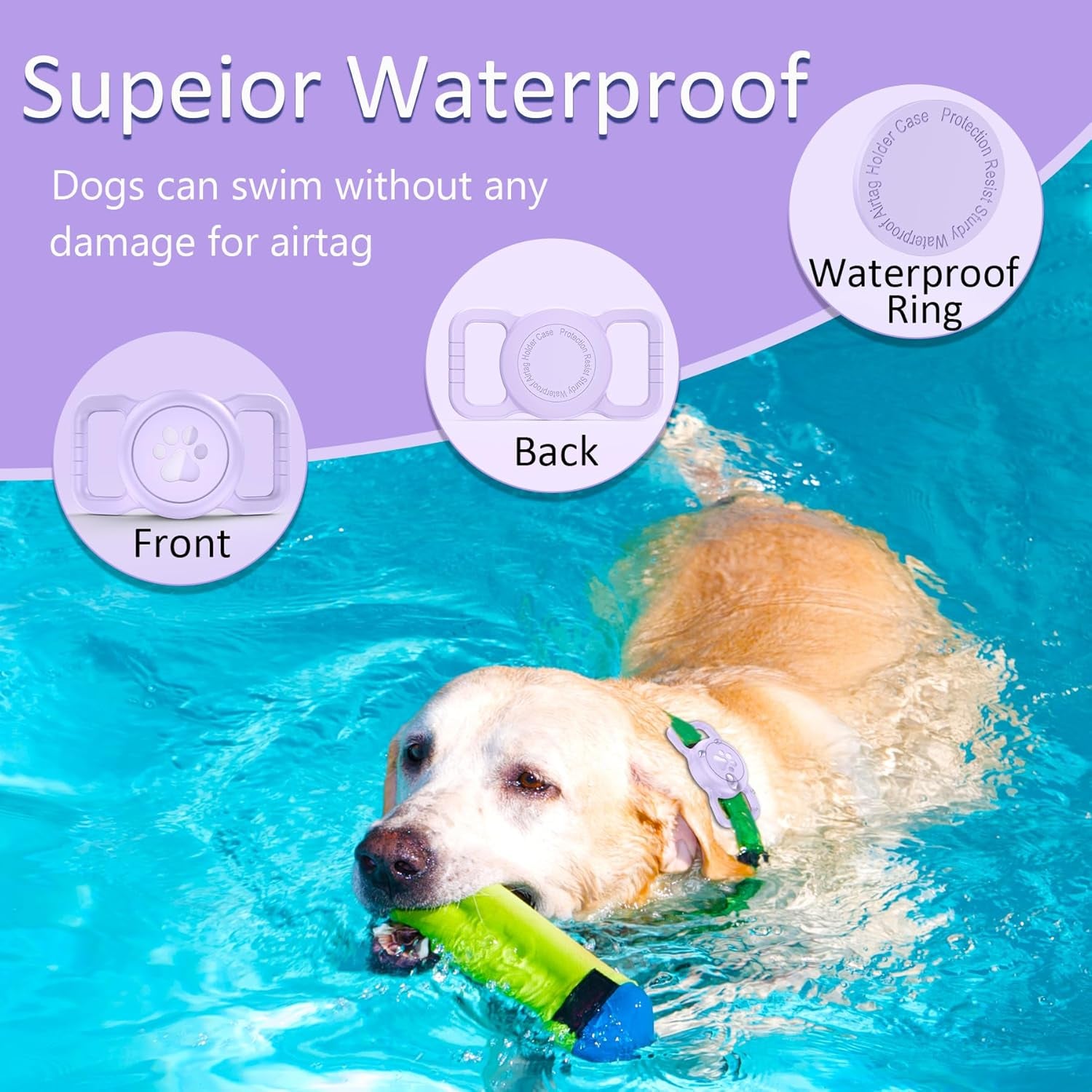 Airtag Dog Collar Holder, [1 Pack] Waterproof Airtag Collar Holder for Dog, Silicone Full Body Covered Anti-Lost Protective Apple Airtag Case for Pet Collar - Fits All Width Collars, Purple
