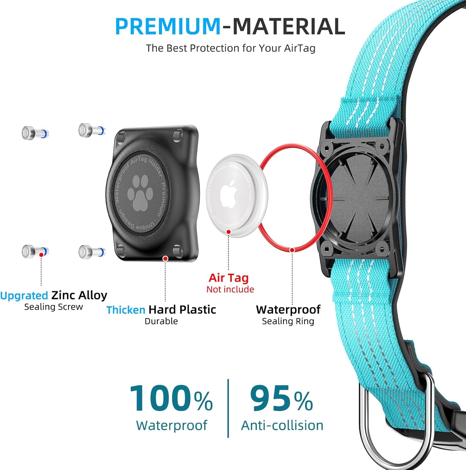 Upgraded Airtag Dog Collar, IP68 Waterproof Air Tag Dog Collar Holder, Reflective, Ultra-Durable, Comfortable Padded, Heavy Duty Dog Collars for Small Medium Large Dogs (XL (15.6"-22"), Blue)