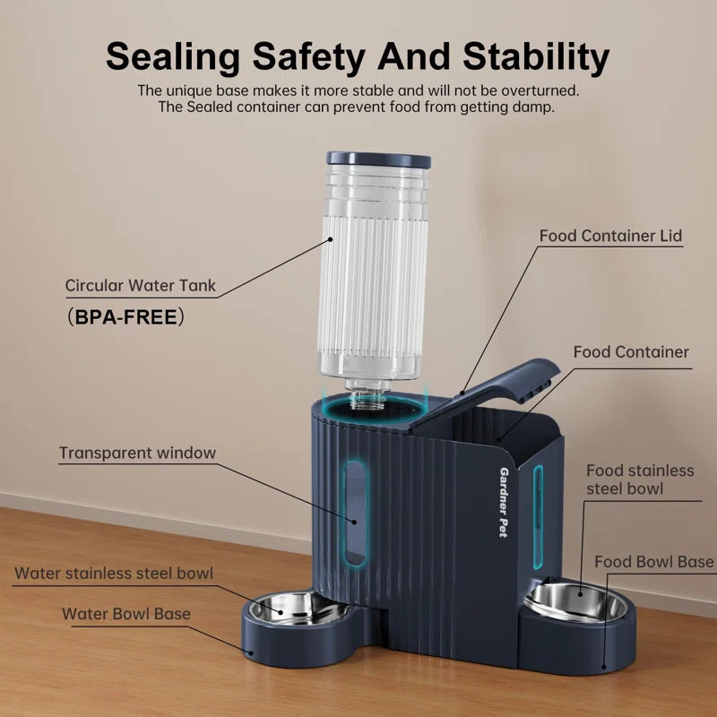 Automatic Gravity Cat Food Feeder and Water Dispenser Stainless Steel Two-In-One Set