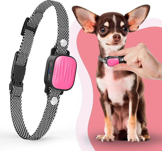 Bark Collar for Small/Medium Dogs, No Shock anti Bark Collar, Rechargeable anti Barking Collar W/2 Vibration & Beep Modes, Waterproof Shockless Smart Dog Stop Barking Control Device (Pink)