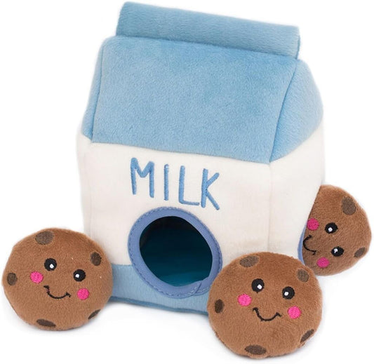 Burrow- Interactive Dog & Puppy Toys for Boredom, Stimulating Pet Products to Keep Them Busy, Hide & Seek Plush Puzzles, Squeaky Toy for Enrichment, for Small & Medium Dogs- Milk and Cookies