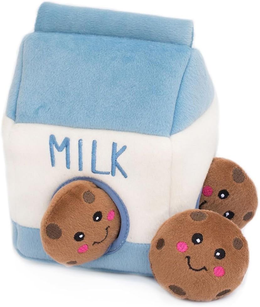 Burrow- Interactive Dog & Puppy Toys for Boredom, Stimulating Pet Products to Keep Them Busy, Hide & Seek Plush Puzzles, Squeaky Toy for Enrichment, for Small & Medium Dogs- Milk and Cookies