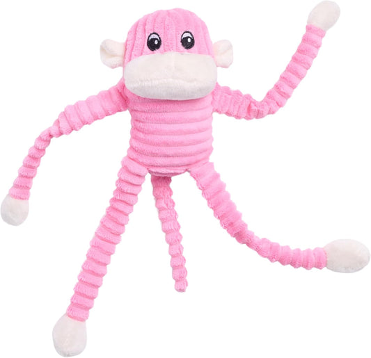 Crinkle Monkey - Interactive Dog Toys to Keep Them Busy, Squeaky Plush Pet Toy for All Breeds, Cute Gift for Small and Medium Dogs, Contains 1 round Squeaker - Small, Pink