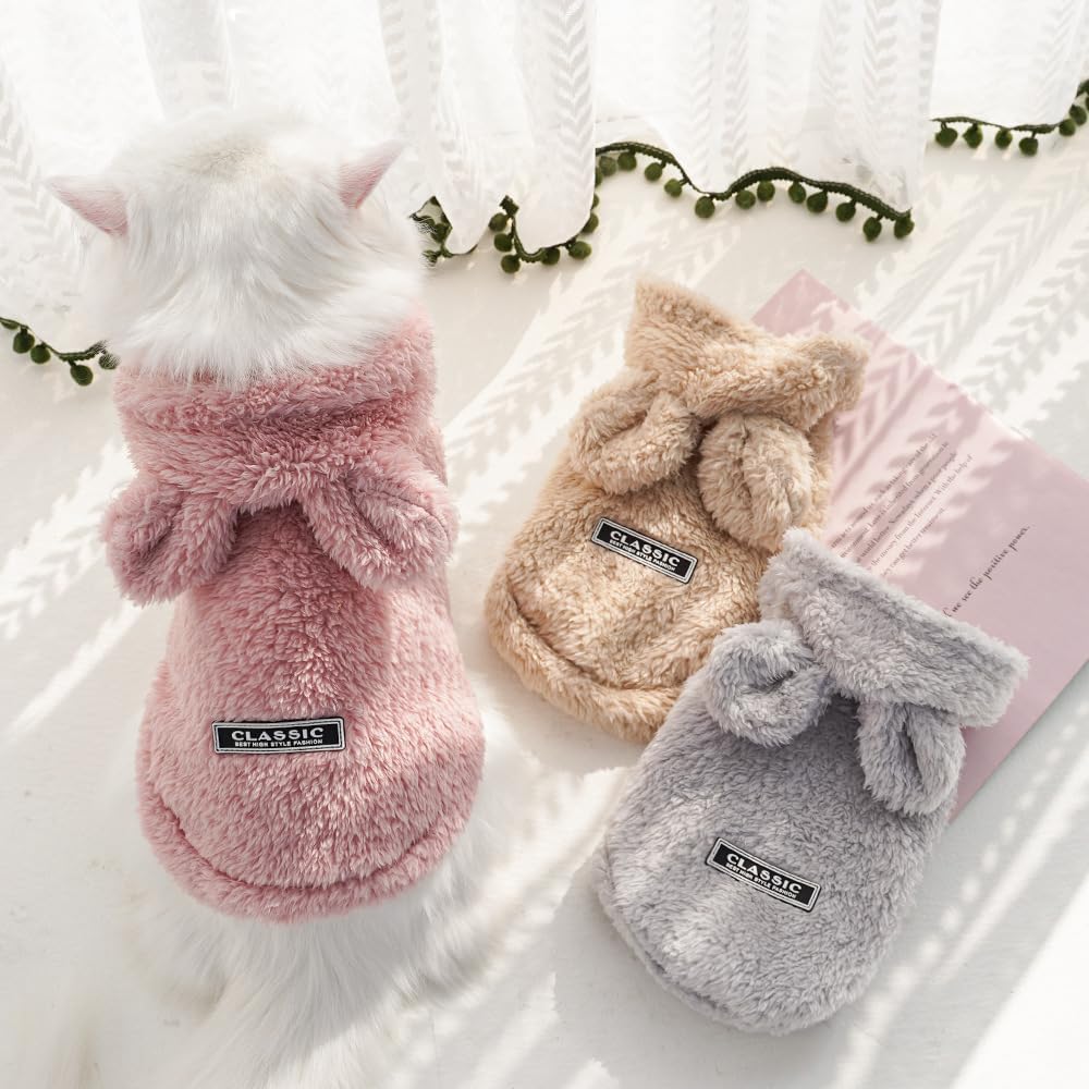 Cat Bunny Ears Costume Cute Dog Kitten Hoodies Sweater Rabbit Ears Puppy Pet Apparel (Medium,Pink)