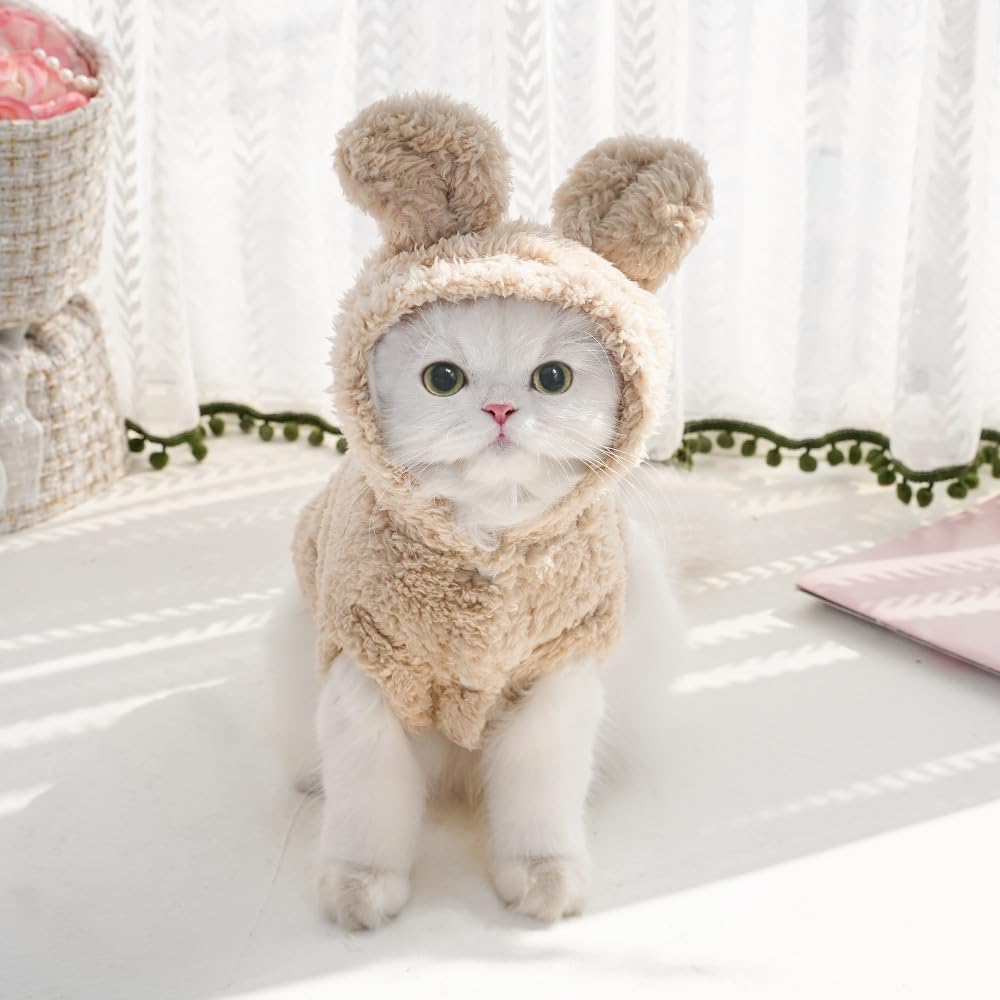Cat Bunny Ears Costume Cute Dog Kitten Hoodies Sweater Rabbit Ears Puppy Pet Apparel (Medium,Pink)