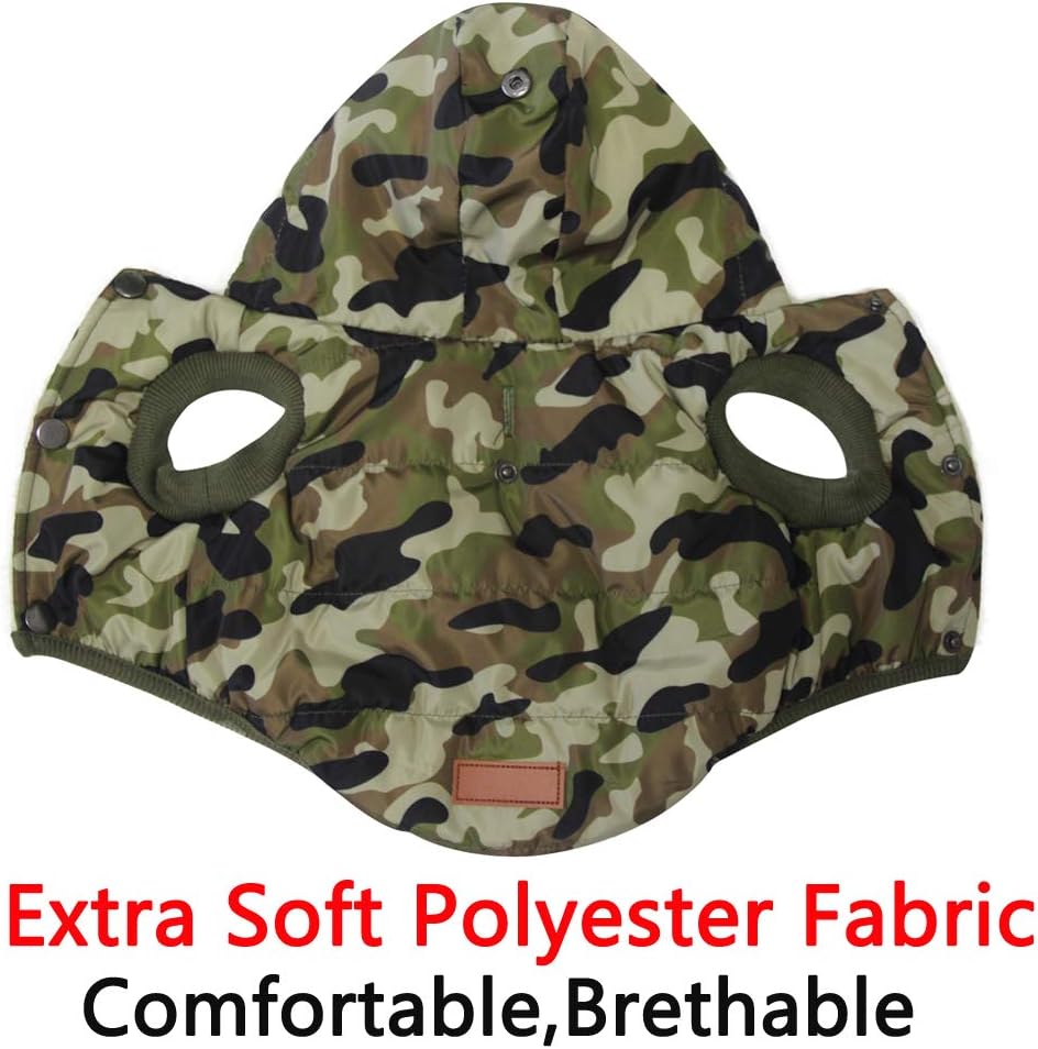 Fleece Lining Extra Warm Dog Hoodie in Winter,Small Dog Jacket Puppy Coats with Hooded,Green Camo XS