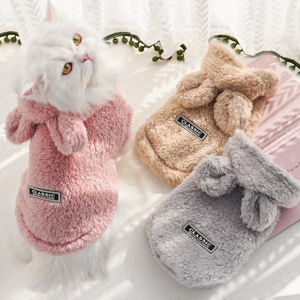 Cat Bunny Ears Costume Cute Dog Kitten Hoodies Sweater Rabbit Ears Puppy Pet Apparel (Medium,Pink)